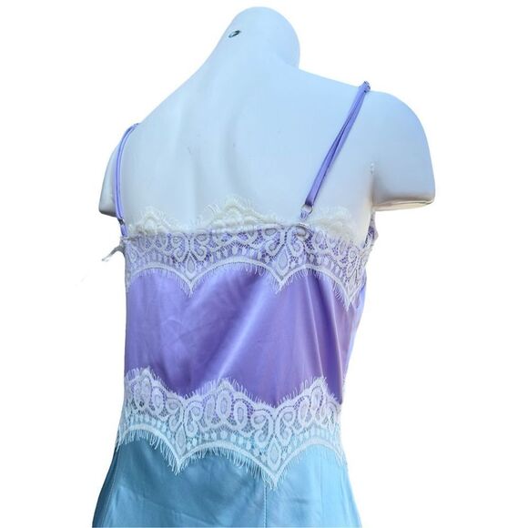 Anna Grace Satin‎ Midi Dress Turquoise Purple Lace Detail Adjustable Straps Size - Picture 6 of 11